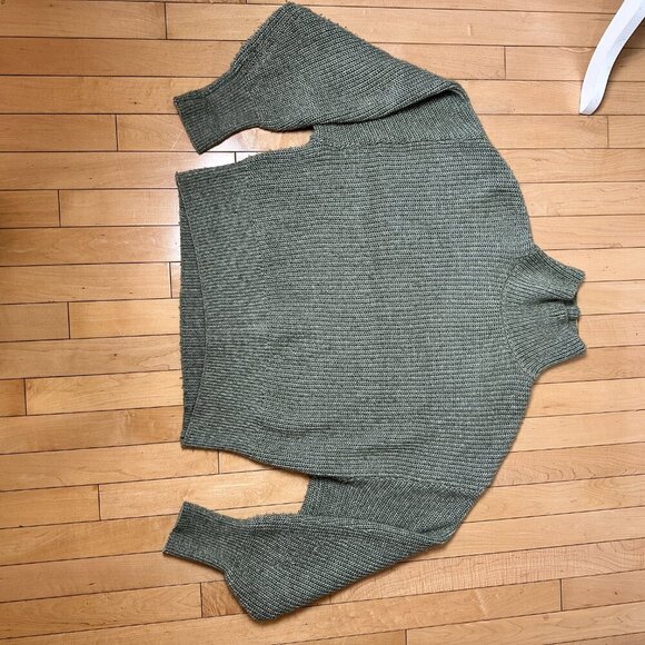 H&M Chunky Knit Cropped Mock Neck Sweater Size XS Green Grey - Picture 2 of 8